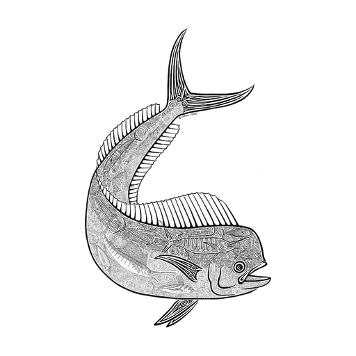 Dorado — tribal-style mahi-mahi line illustration